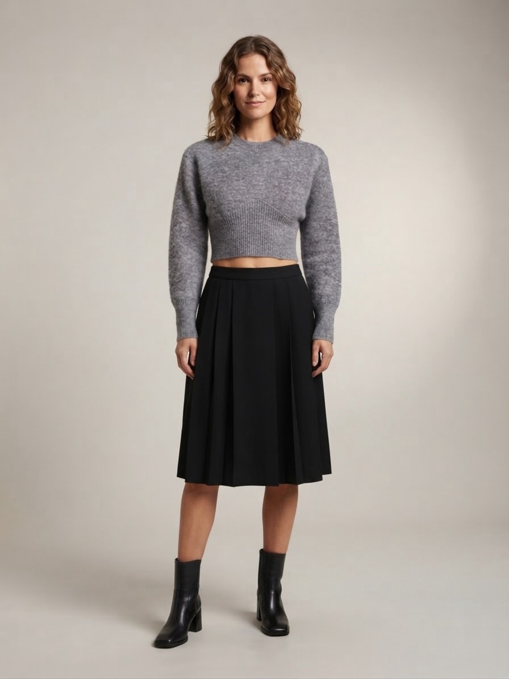 Dazy (S) Women's Gray Zip-Front Crewneck Sweater
